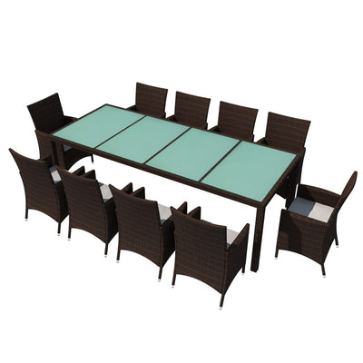 11 Piece Outdoor Dining Set with Cushions Poly Rattan Brown Payday Deals