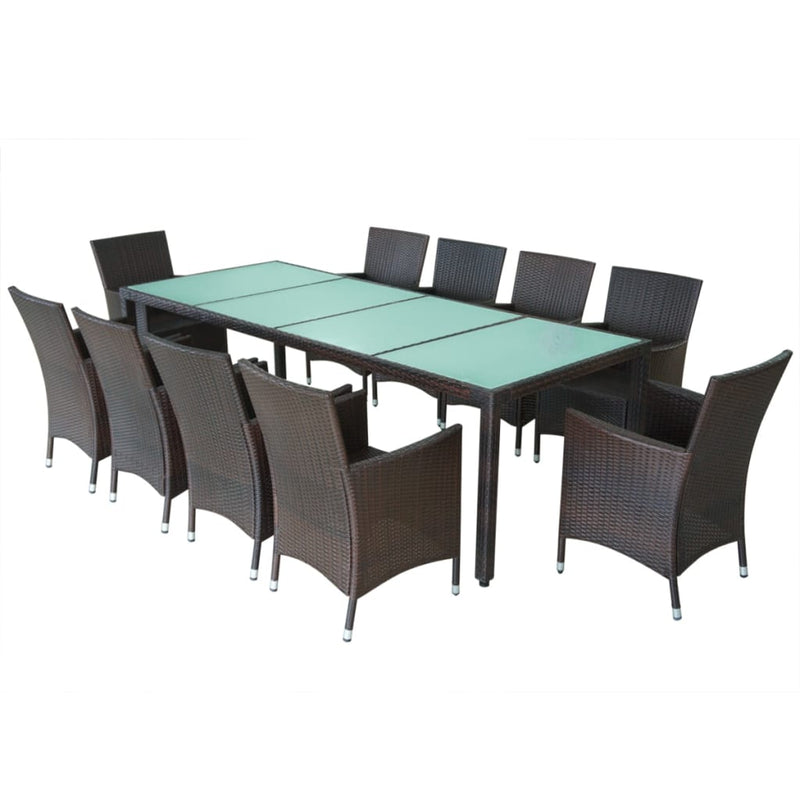 11 Piece Outdoor Dining Set with Cushions Poly Rattan Brown Payday Deals