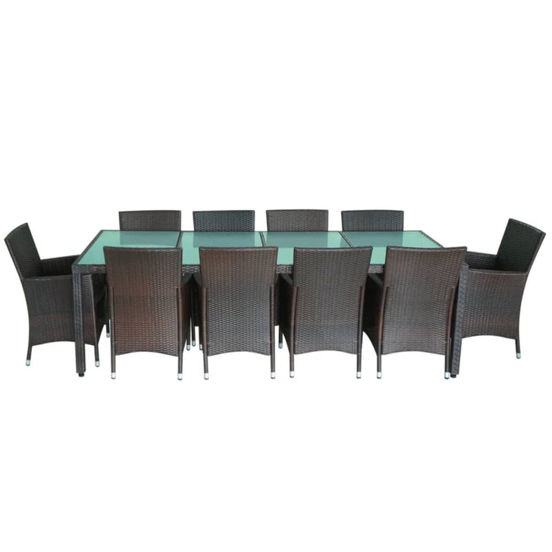 11 Piece Outdoor Dining Set with Cushions Poly Rattan Brown Payday Deals