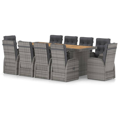 11 Piece Outdoor Dining Set with Cushions Poly Rattan Grey Payday Deals