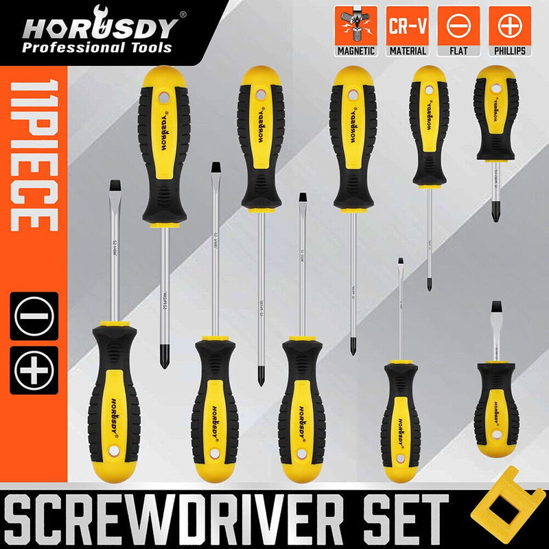 11-Pieces Magnetic Screwdriver Set with Case Magnetizer Demagnetizer Flat Head Payday Deals