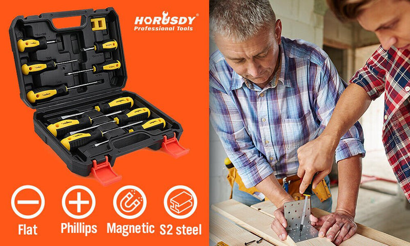 11-Pieces Magnetic Screwdriver Set with Case Magnetizer Demagnetizer Flat Head Payday Deals