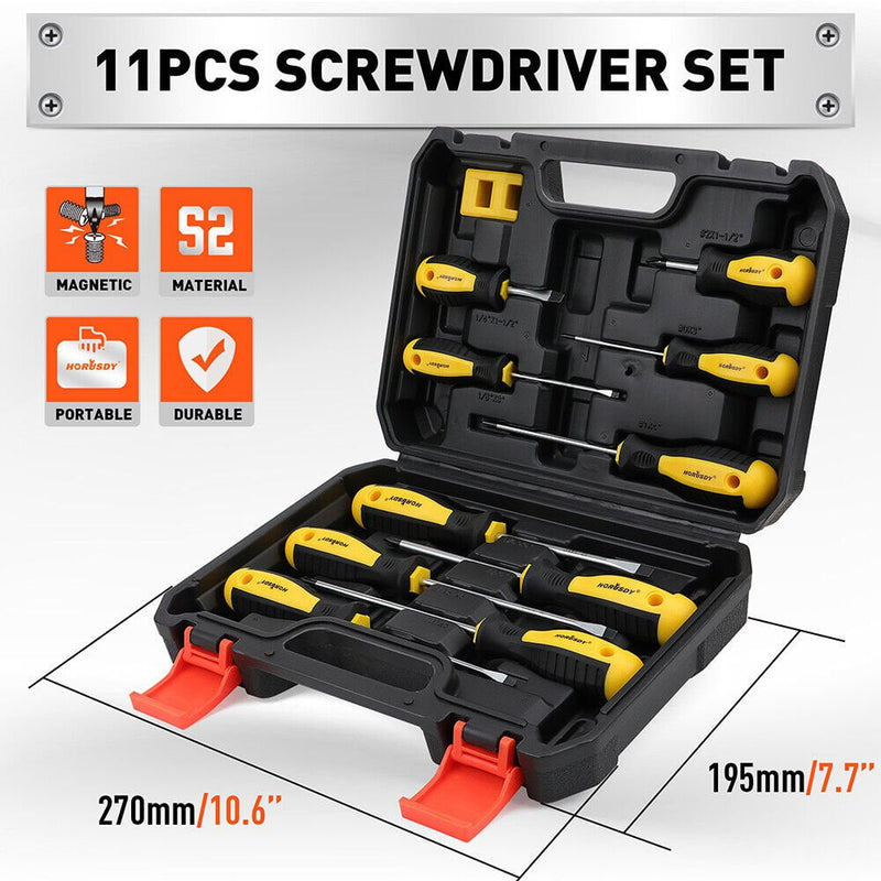 11-Pieces Magnetic Screwdriver Set with Case Magnetizer Demagnetizer Flat Head Payday Deals