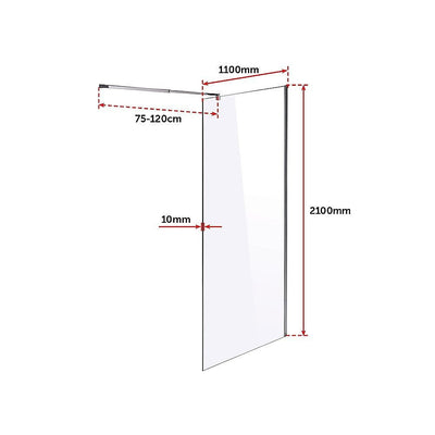 1100 x 2100mm Frameless 10mm Safety Glass Shower Screen Payday Deals