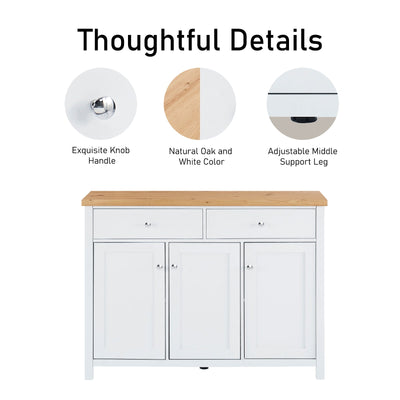 Buffet Sideboard with 2 Drawers & 3 Doors - Pine Top, White Body | Versatile Storage Solution