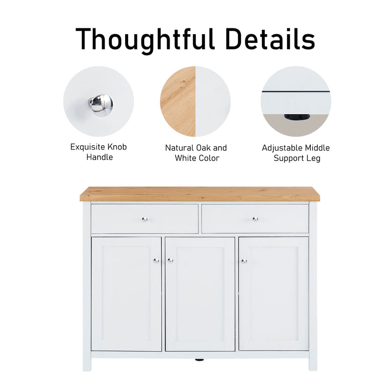 Buffet Sideboard with 2 Drawers & 3 Doors - Pine Top, White Body | Versatile Storage Solution