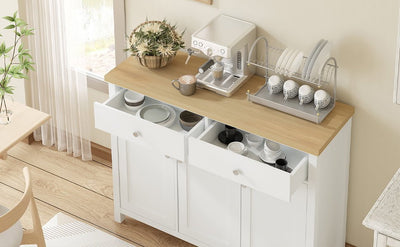 Buffet Sideboard with 2 Drawers & 3 Doors - Pine Top, White Body | Versatile Storage Solution