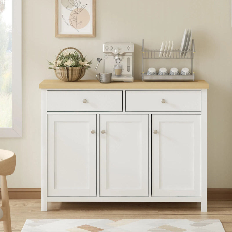 Buffet Sideboard with 2 Drawers & 3 Doors - Pine Top, White Body | Versatile Storage Solution