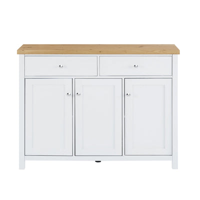 Buffet Sideboard with 2 Drawers & 3 Doors - Pine Top, White Body | Versatile Storage Solution