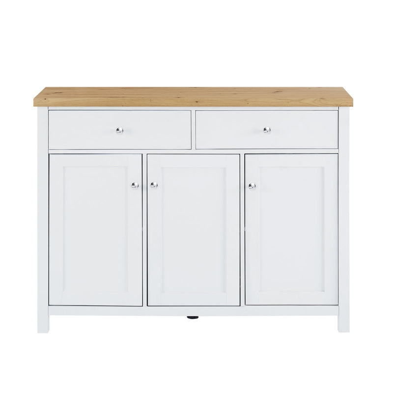 Buffet Sideboard with 2 Drawers & 3 Doors - Pine Top, White Body | Versatile Storage Solution