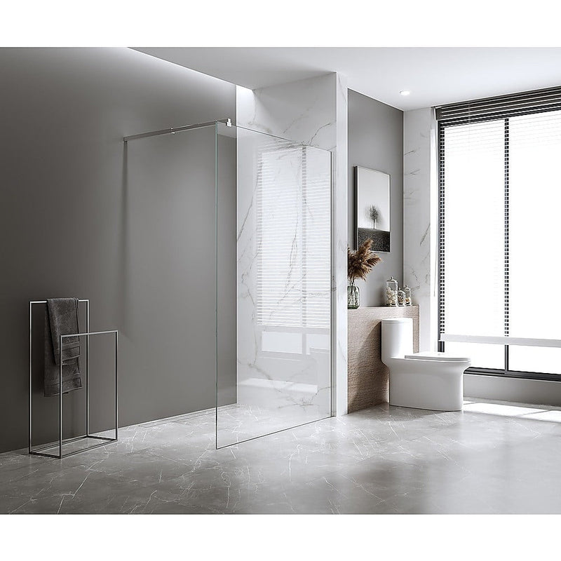 110x200cm Single Shower Glass Screen with Black Wall Channel Payday Deals