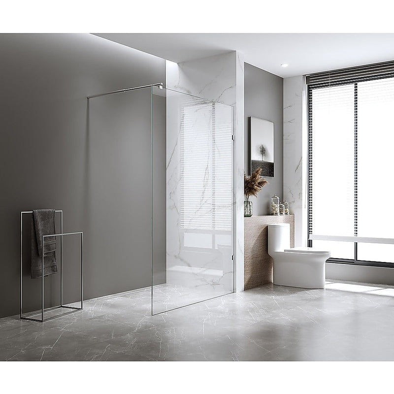 110x200cm Single Shower Glass Screen with Black Wall & Floor F Brackets Payday Deals