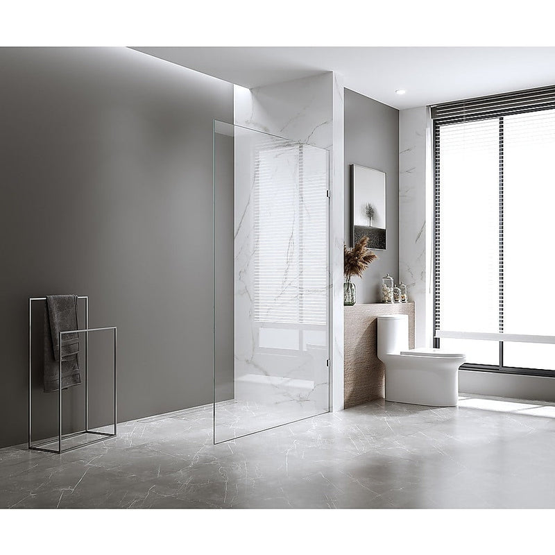 110x200cm Single Shower Glass Screen with Black Wall & Floor U Brackets Payday Deals