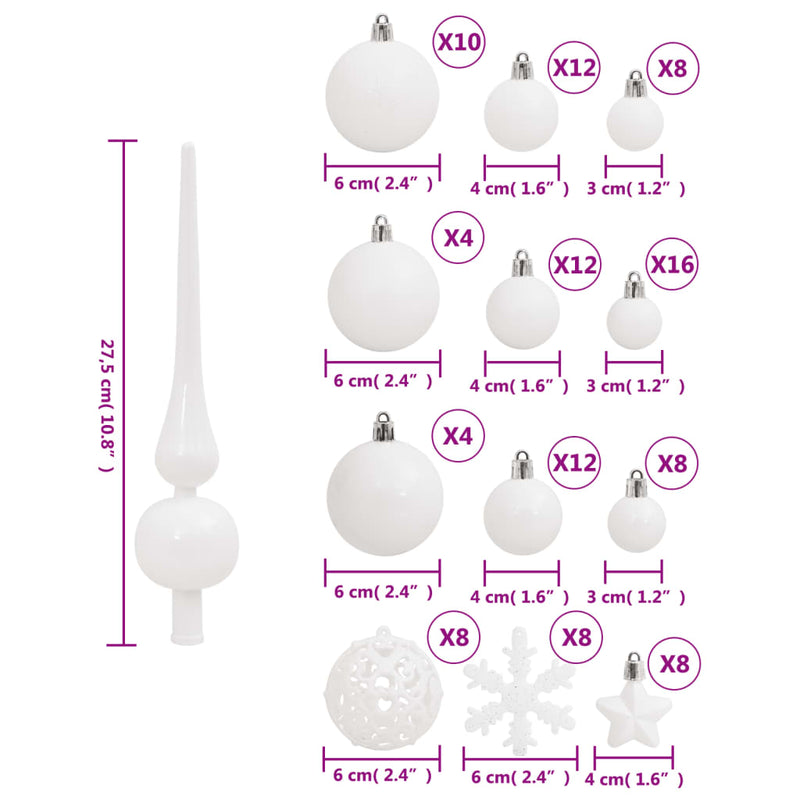 111 Piece Christmas Bauble Set White Polystyrene Payday Deals