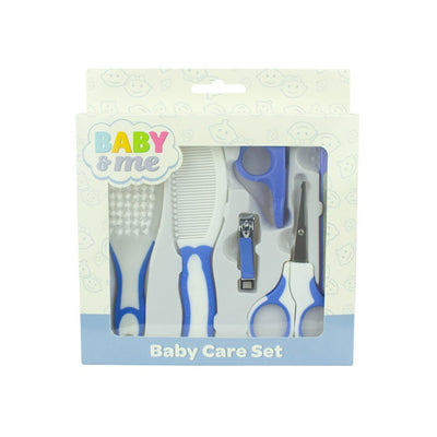 Baby & Me 6 Piece Set Brush Comb Nail Clipper & Holder Scissors Emery Board - Blue