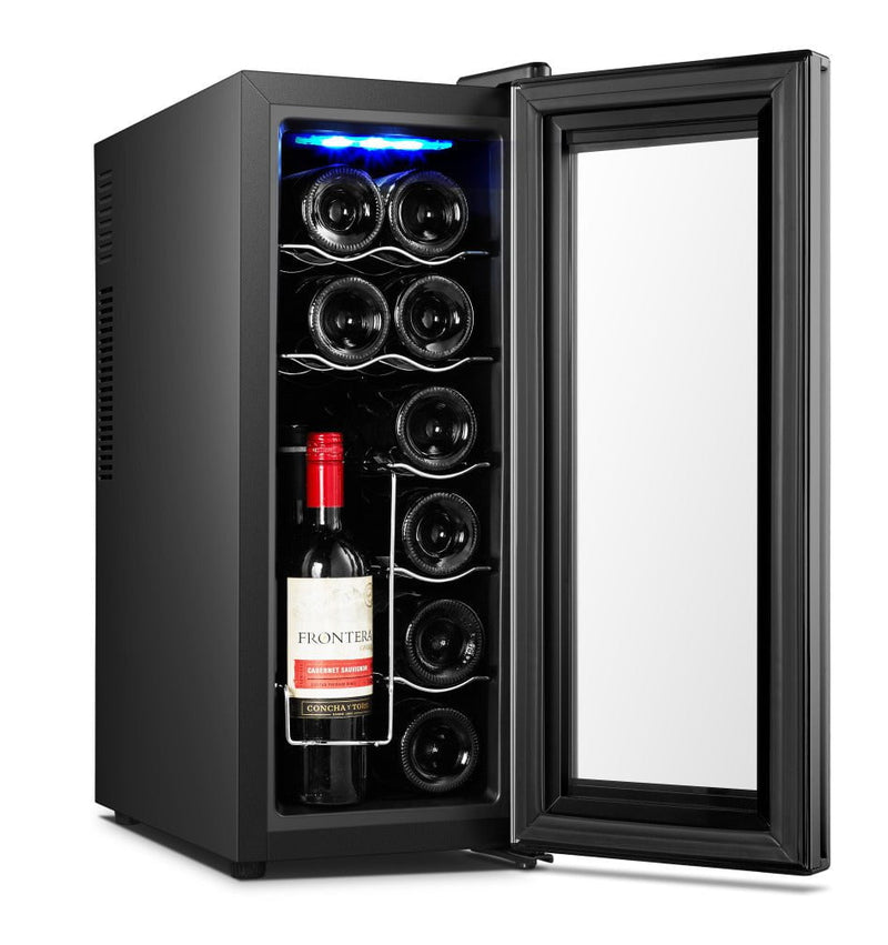 12 Bottle Wine Cellar Fridge w/ Glass Door, Temperature Control & Cooler Payday Deals