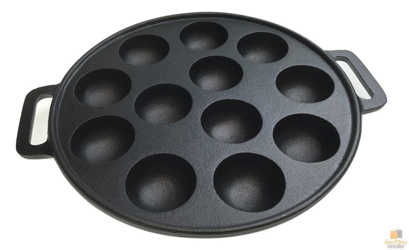 12 Dimple Cast Iron Poffertjes Mini Dutch Pancake Cake Pan with Handles Maker Payday Deals