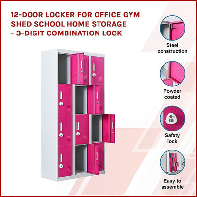 12-Door Locker for Office Gym Shed School Home Storage - 3-Digit Combination Lock Payday Deals