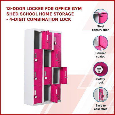 12-Door Locker for Office Gym Shed School Home Storage - 4-Digit Combination Lock Payday Deals