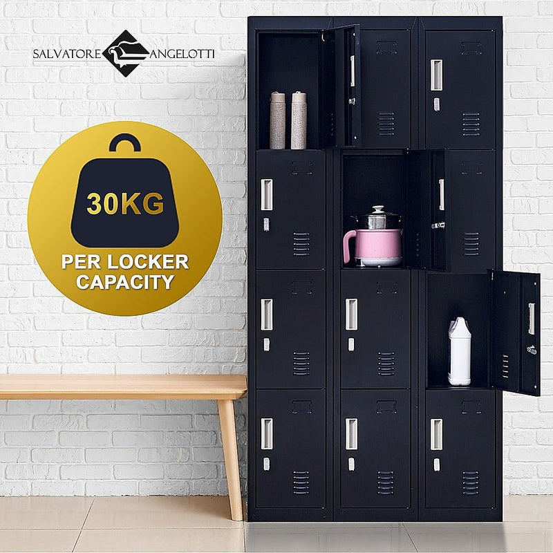 12-Door Locker for Office Gym Shed School Home Storage - Padlock-operated Payday Deals