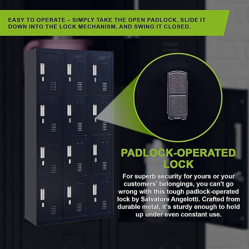 12-Door Locker for Office Gym Shed School Home Storage - Padlock-operated Payday Deals