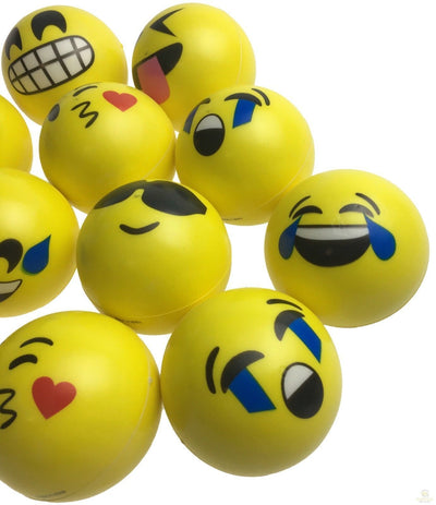 12 EMOJI FACE STRESS BALLS Hand Relief Squeeze Tension Reliever Soft Smiley 70mm Payday Deals