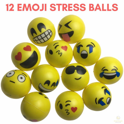 12 EMOJI FACE STRESS BALLS Hand Relief Squeeze Tension Reliever Soft Smiley 70mm Payday Deals