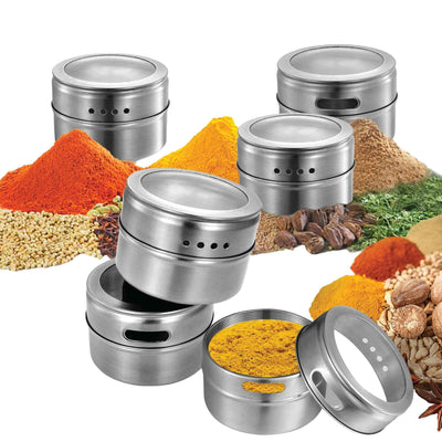 12 Magnetic Spice Jar Tins and Steel Plate - 150g Seasoning Storage Containers Payday Deals