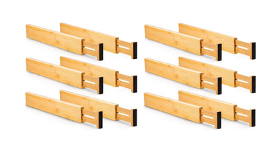 12 Pack Bamboo Adjustable Kitchen Drawer Dividers (Large, 44-55 cm) Payday Deals