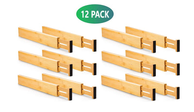 12 Pack Bamboo Adjustable Kitchen Drawer Dividers (Large, 44-55 cm) Payday Deals