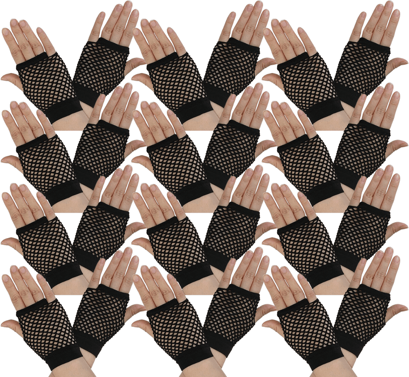 12 Pair Fishnet Gloves Fingerless Wrist Length 70s 80s Costume Party - Black Payday Deals