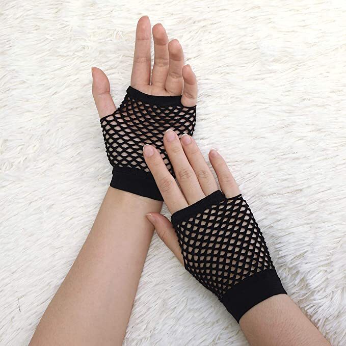 12 Pair Fishnet Gloves Fingerless Wrist Length 70s 80s Costume Party - Black Payday Deals