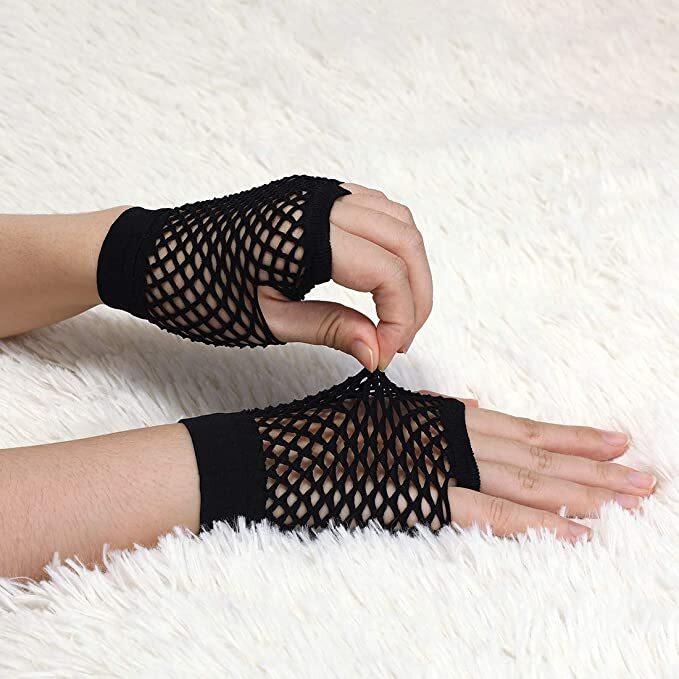 12 Pair Fishnet Gloves Fingerless Wrist Length 70s 80s Costume Party - Black Payday Deals