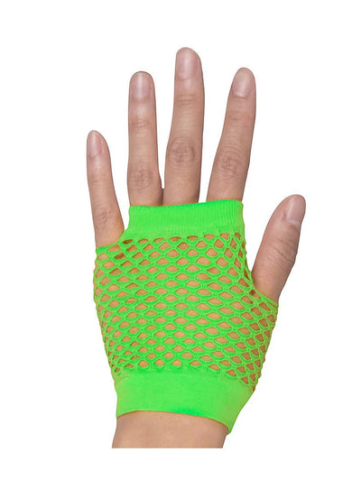 12 Pair Fishnet Gloves Fingerless Wrist Length 70s 80s Costume Party Fluro Green Payday Deals