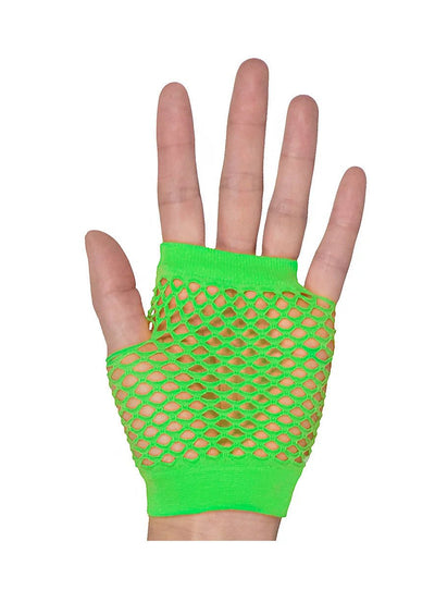 12 Pair Fishnet Gloves Fingerless Wrist Length 70s 80s Costume Party Fluro Green Payday Deals