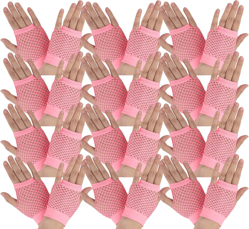 12 Pair Fishnet Gloves Fingerless Wrist Length 70s 80s Costume Party -Light Pink Payday Deals