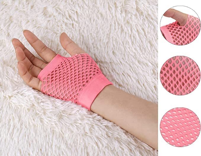 12 Pair Fishnet Gloves Fingerless Wrist Length 70s 80s Costume Party -Light Pink Payday Deals