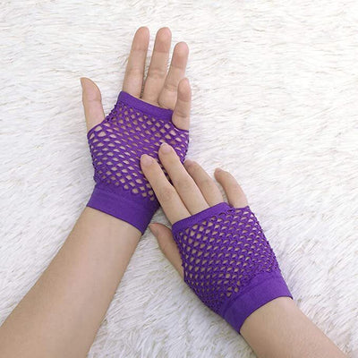 12 Pair Fishnet Gloves Fingerless Wrist Length 70s 80s Costume Party - Purple Payday Deals