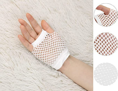 12 Pair Fishnet Gloves Fingerless Wrist Length 70s 80s Costume Party - White Payday Deals