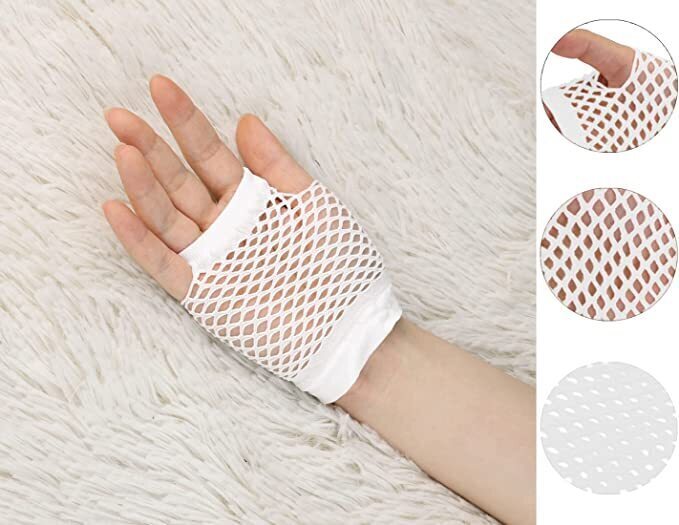 12 Pair Fishnet Gloves Fingerless Wrist Length 70s 80s Costume Party - White Payday Deals