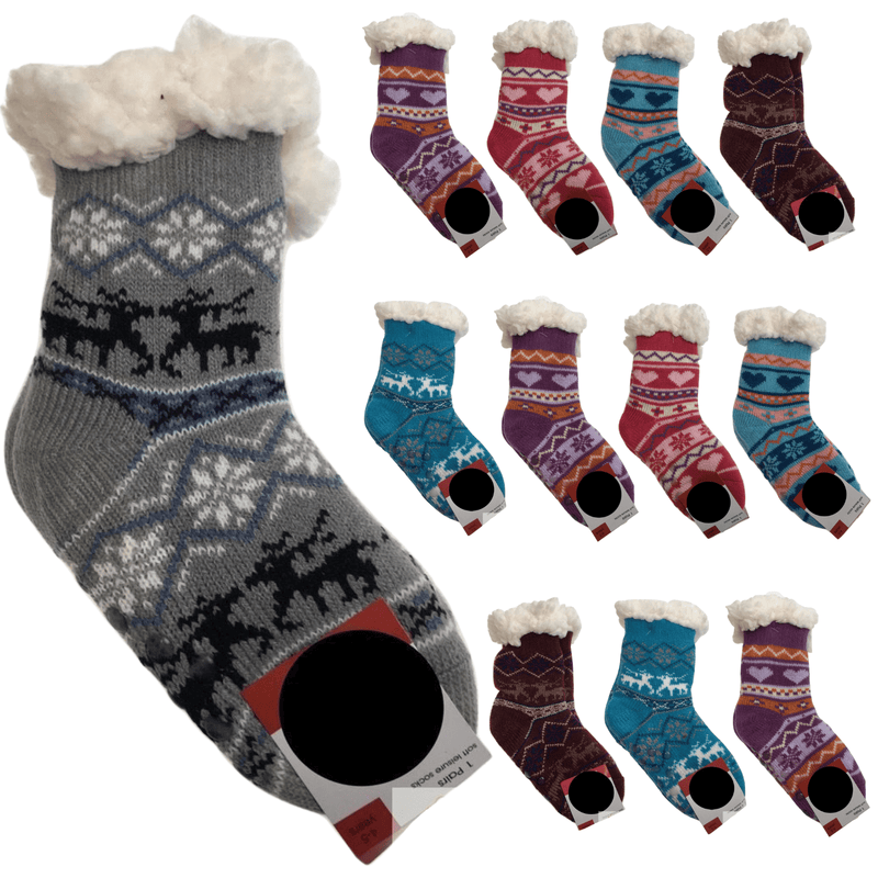 12 Pairs KIDS Thick Fur Bed Socks Boys Girls Soft Work Fluffy Non Slip BULK Payday Deals