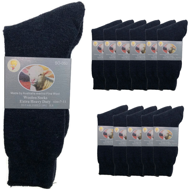 12 Pairs Merino Wool Blend Woolen Work Socks Hiking Heavy Duty Warm Thermal BULK Payday Deals