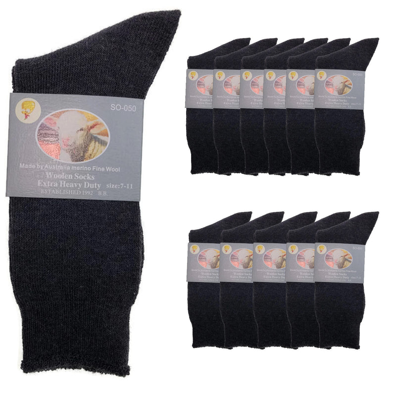 12 Pairs Merino Wool Blend Woolen Work Socks Hiking Heavy Duty Warm Thermal BULK Payday Deals