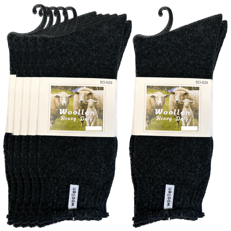 12 Pairs Premium Mens Wool Heavy Duty Thick Work Socks Cushion Woolen - Black Payday Deals