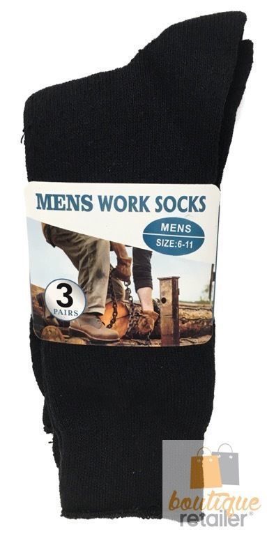 12 Pairs THICK COTTON WORK SOCKS Heavy Duty Outdoor Crew Cut 6-11 11-14 BULK - Black - 11-14 Payday Deals