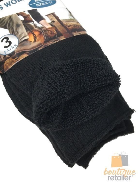 12 Pairs THICK COTTON WORK SOCKS Heavy Duty Outdoor Crew Cut 6-11 11-14 BULK - Black - 11-14 Payday Deals