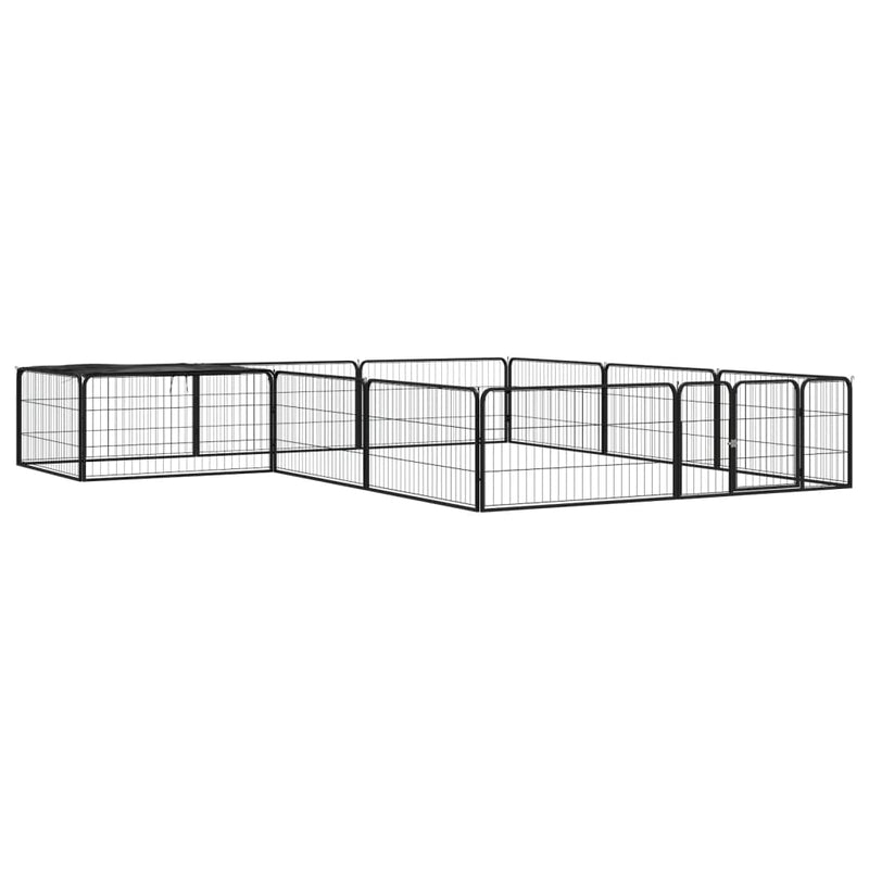 12-Panel Dog Playpen Black 100x50 cm Powder-coated Steel Payday Deals
