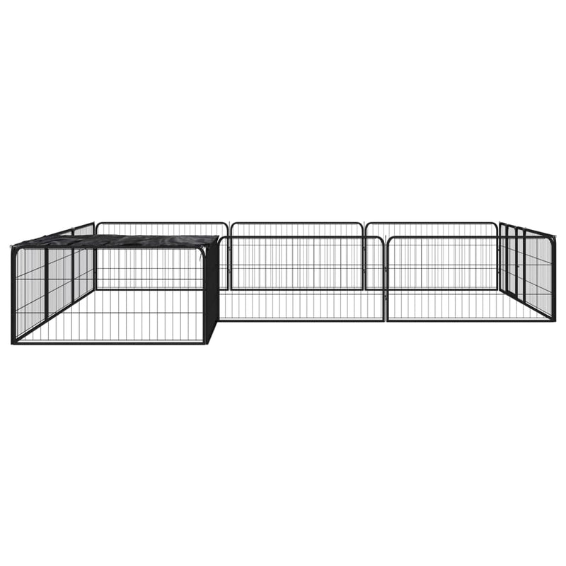 12-Panel Dog Playpen Black 100x50 cm Powder-coated Steel Payday Deals