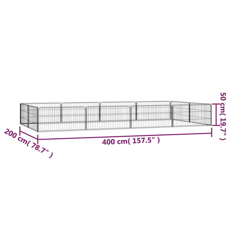 12-Panel Dog Playpen Black 100x50 cm Powder-coated Steel Payday Deals