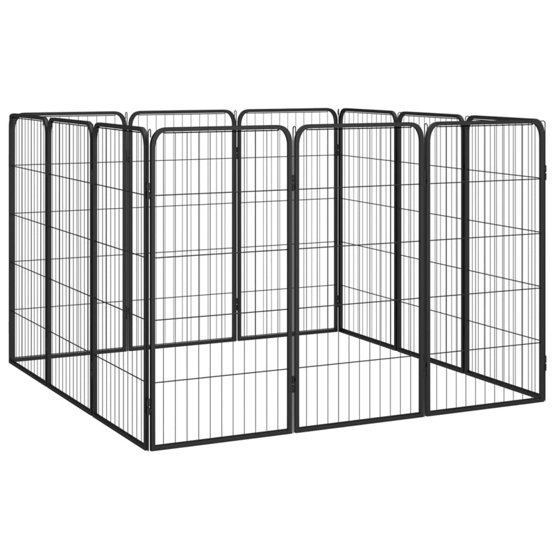 12-Panel Dog Playpen Black 50x100 cm Powder-coated Steel Payday Deals